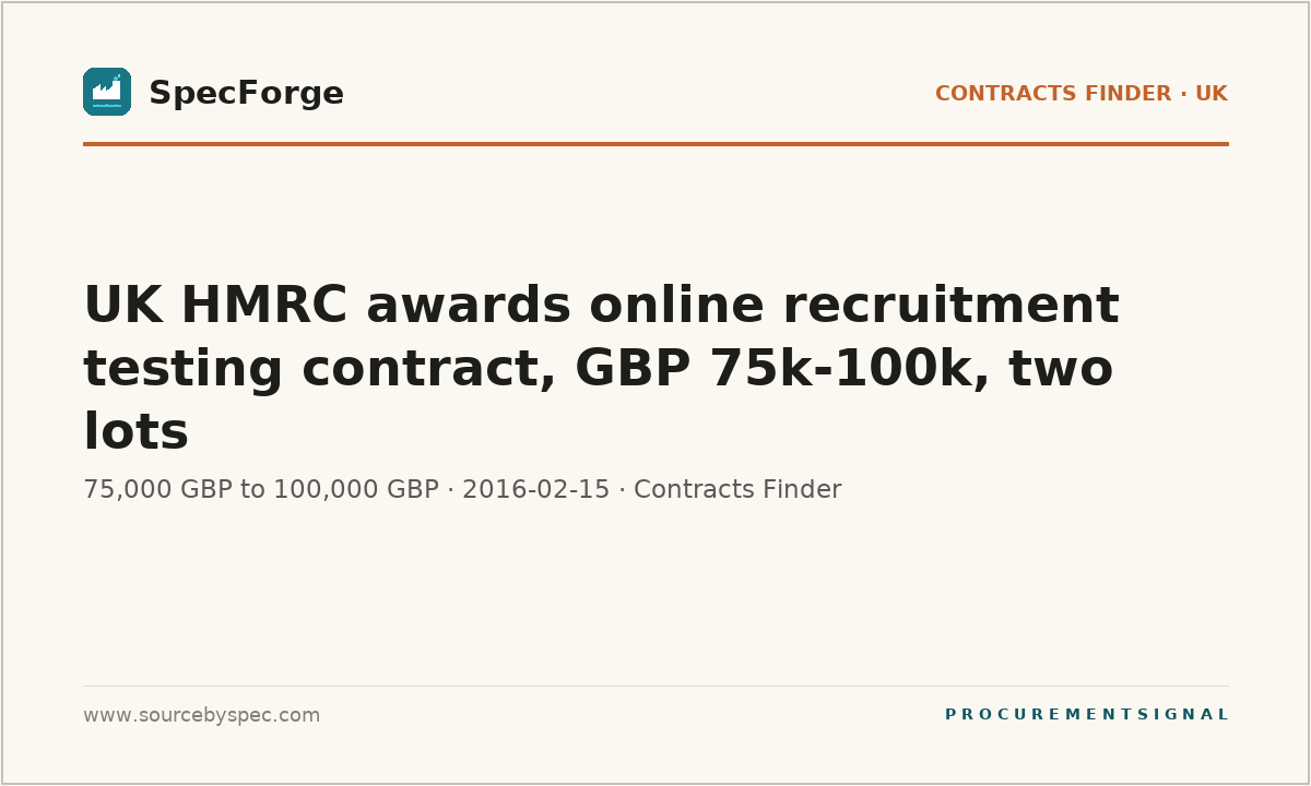 UK HMRC awards online recruitment testing contract, GBP 75k-100k, two lots