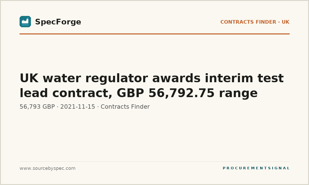UK water regulator awards interim test lead contract, GBP 56,792.75 range
