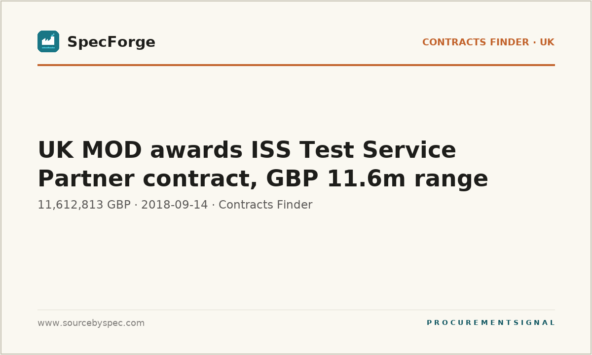 UK MOD awards ISS Test Service Partner contract, GBP 11.6m range