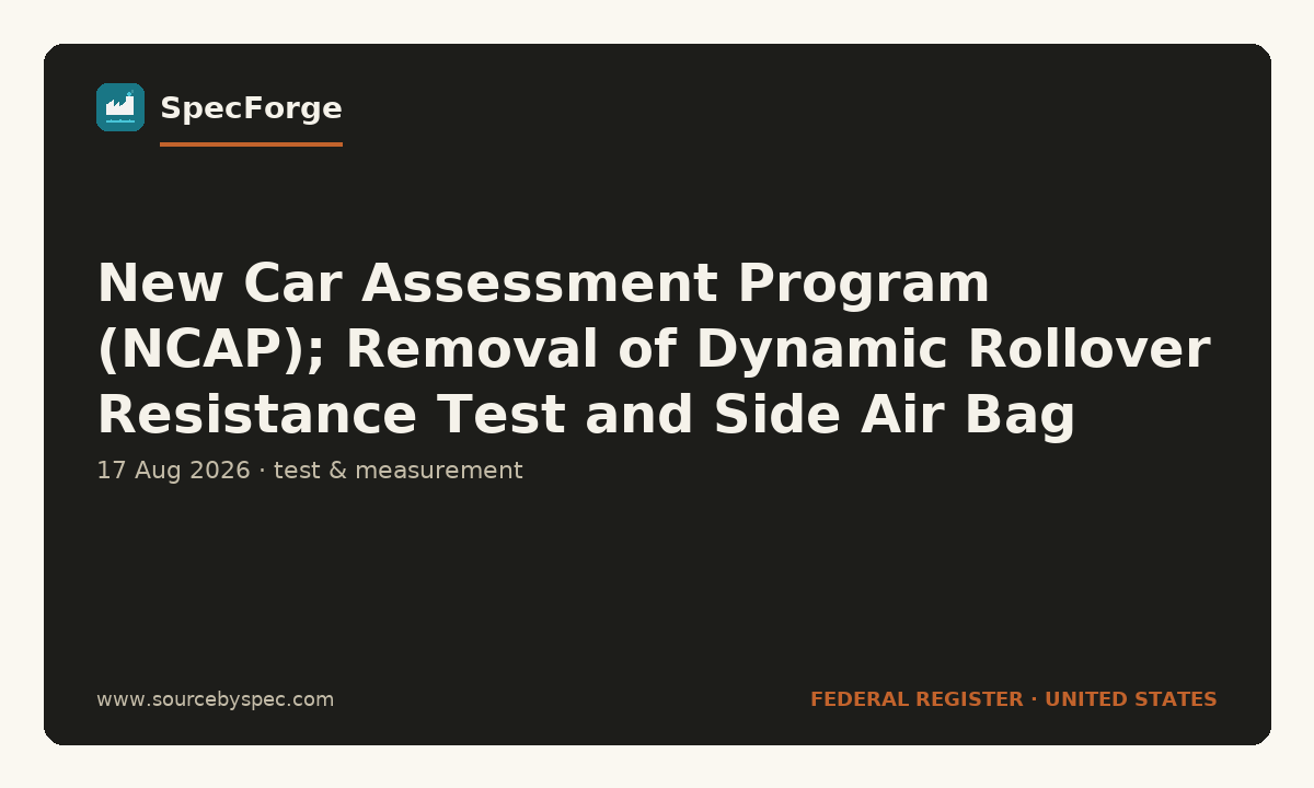 New Car Assessment Program (NCAP); Removal of Dynamic Rollover Resistance Test and Side Air Bag Out-of-Position Testing; Updates to NCAP's 10-Year Roadmap