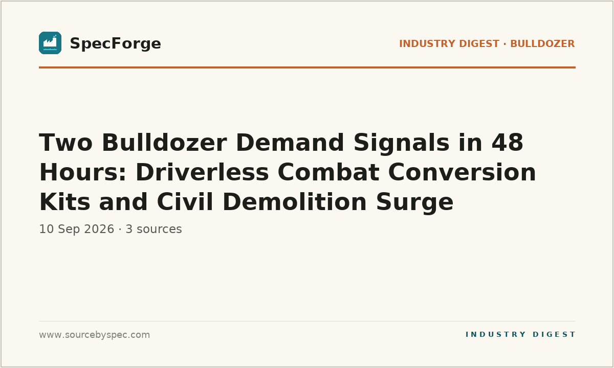 Two Bulldozer Demand Signals in 48 Hours: Driverless Combat Conversion Kits and Civil Demolition Surge