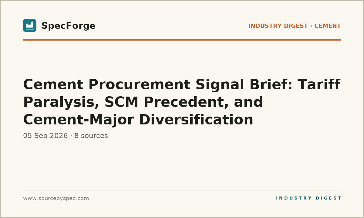 Cement Procurement Signal Brief: Tariff Paralysis, SCM Precedent, and Cement-Major Diversification