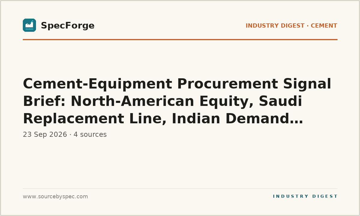 Cement-Equipment Procurement Signal Brief: North-American Equity, Saudi Replacement Line, Indian Demand Pulse, US Policy Overhang