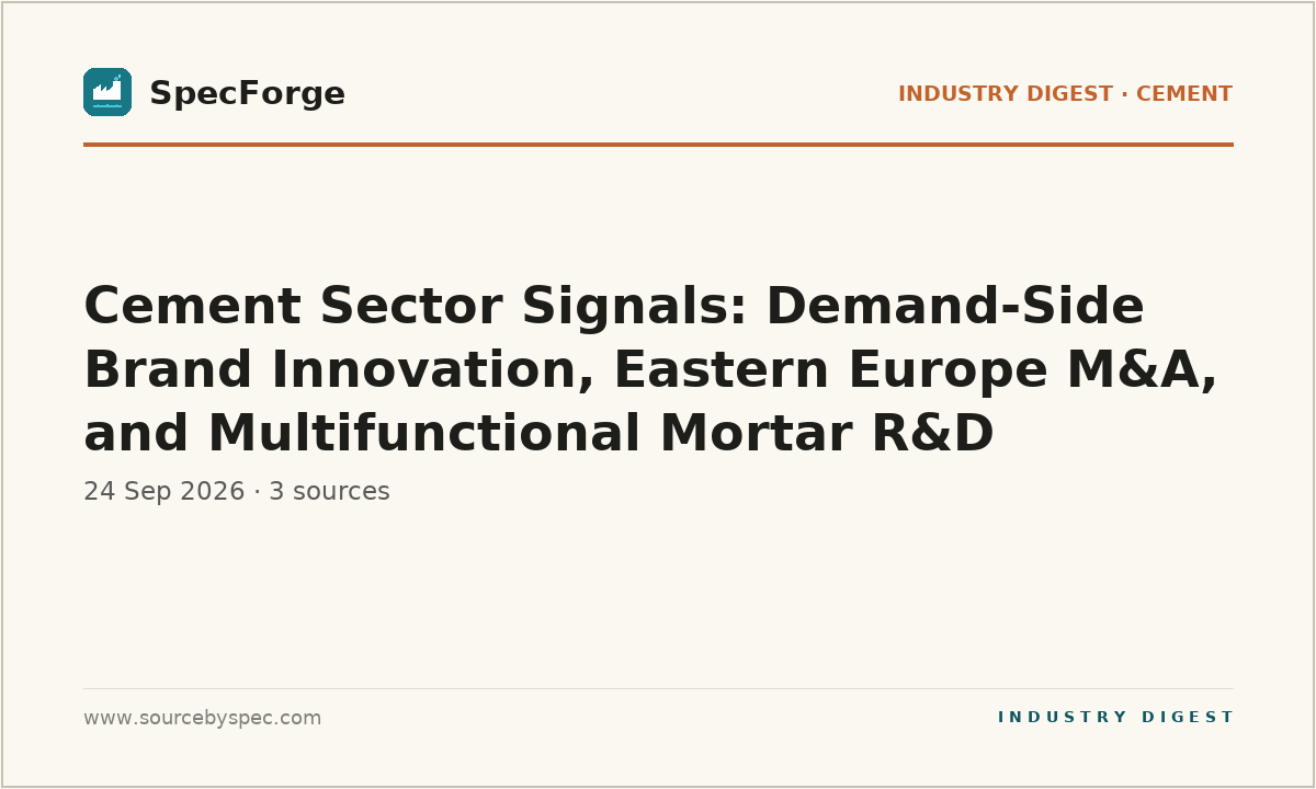 Cement Sector Signals: Demand-Side Brand Innovation, Eastern Europe M&A, and Multifunctional Mortar R&D