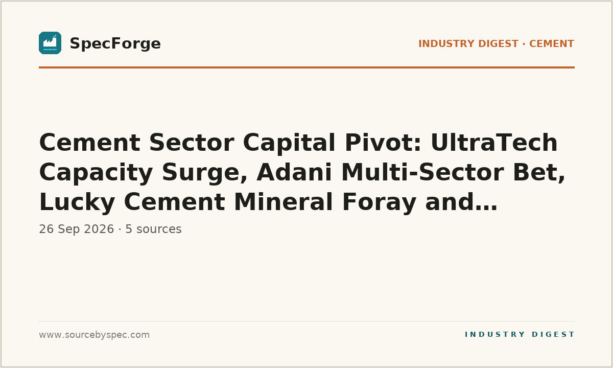 Cement Sector Capital Pivot: UltraTech Capacity Surge, Adani Multi-Sector Bet, Lucky Cement Mineral Foray and Australia's Kandos Redevelopment Fight