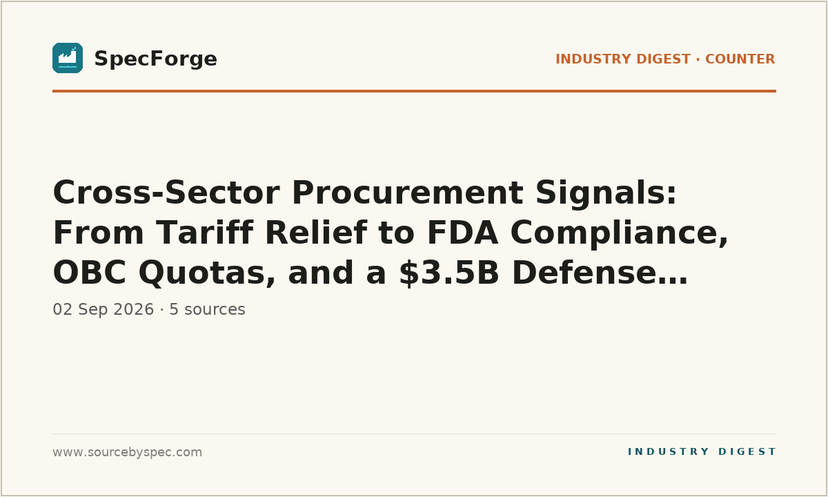 Cross-Sector Procurement Signals: From Tariff Relief to FDA Compliance, OBC Quotas, and a $3.5B Defense Contract