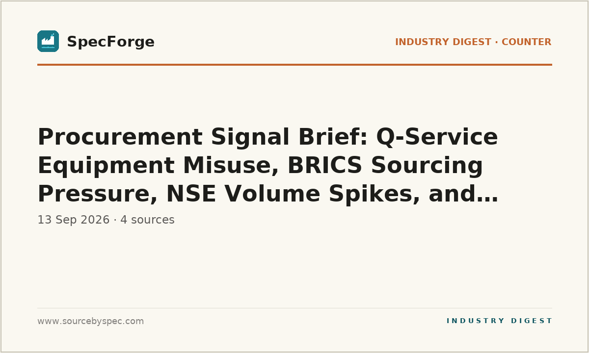 Procurement Signal Brief: Q-Service Equipment Misuse, BRICS Sourcing Pressure, NSE Volume Spikes, and Directed-Energy Counter-Drone Sourcing