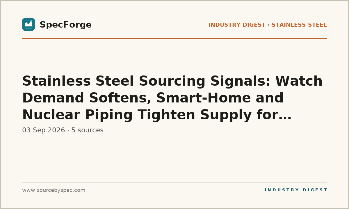 Stainless Steel Sourcing Signals: Watch Demand Softens, Smart-Home and Nuclear Piping Tighten Supply for Engineers