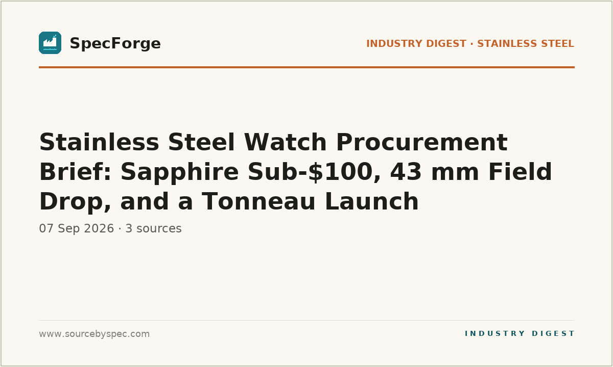 Stainless Steel Watch Procurement Brief: Sapphire Sub-$100, 43 mm Field Drop, and a Tonneau Launch