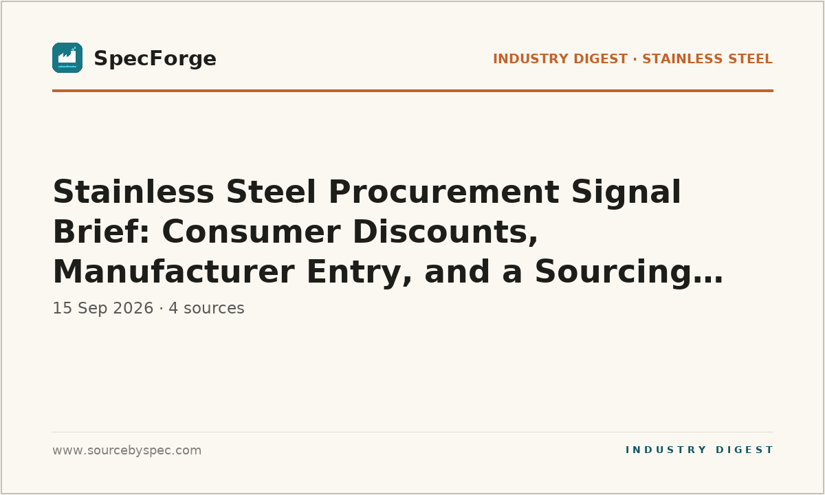 Stainless Steel Procurement Signal Brief: Consumer Discounts, Manufacturer Entry, and a Sourcing Caution