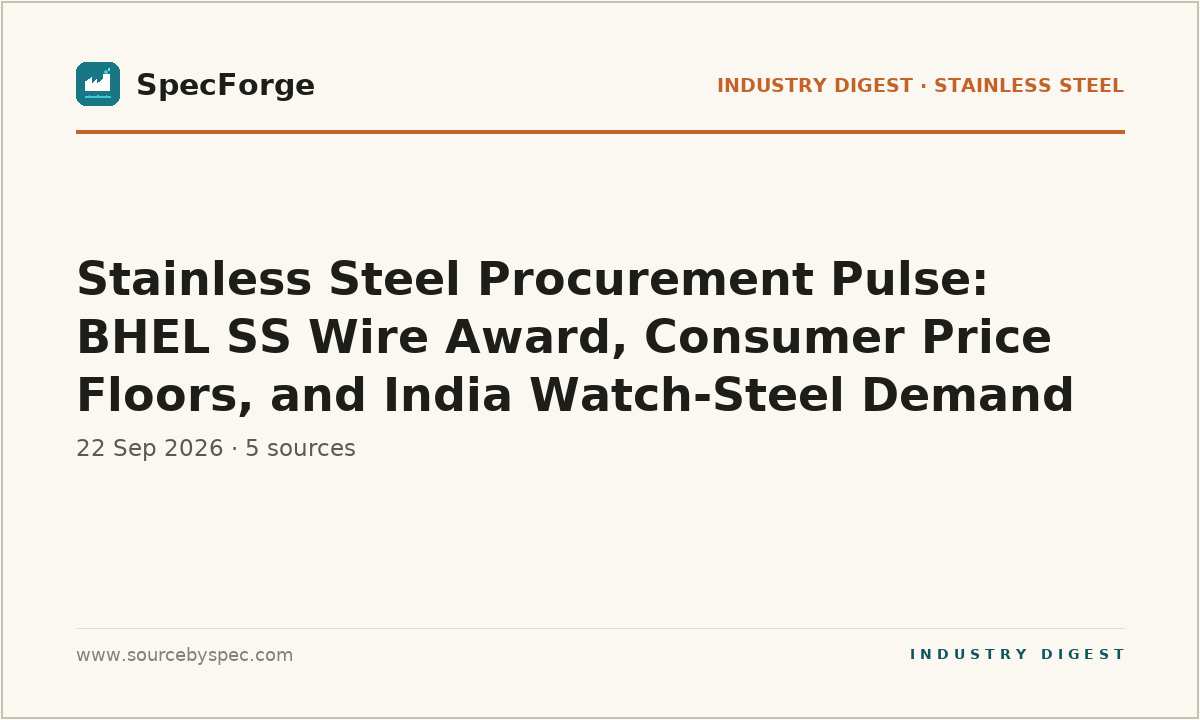 Stainless Steel Procurement Pulse: BHEL SS Wire Award, Consumer Price Floors, and India Watch-Steel Demand