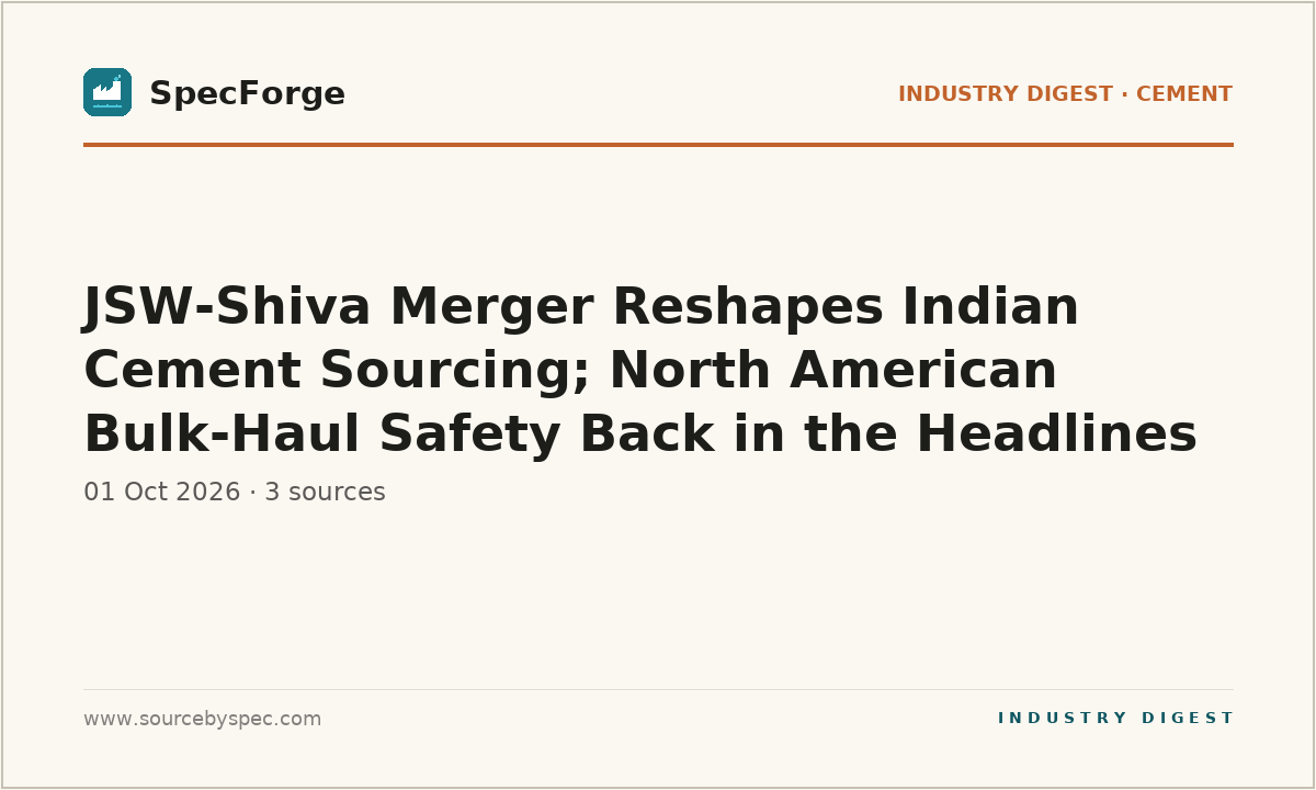 JSW-Shiva Merger Reshapes Indian Cement Sourcing; North American Bulk-Haul Safety Back in the Headlines