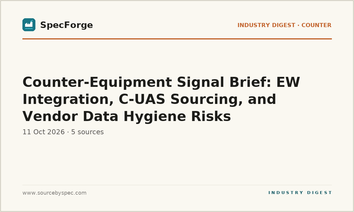Counter-Equipment Signal Brief: EW Integration, C-UAS Sourcing, and Vendor Data Hygiene Risks