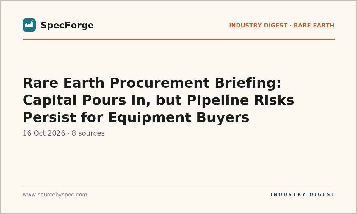 Rare Earth Procurement Briefing: Capital Pours In, but Pipeline Risks Persist for Equipment Buyers