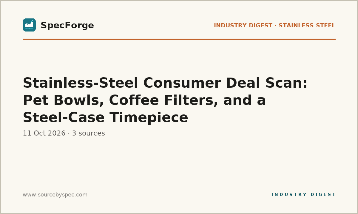 Stainless-Steel Consumer Deal Scan: Pet Bowls, Coffee Filters, and a Steel-Case Timepiece